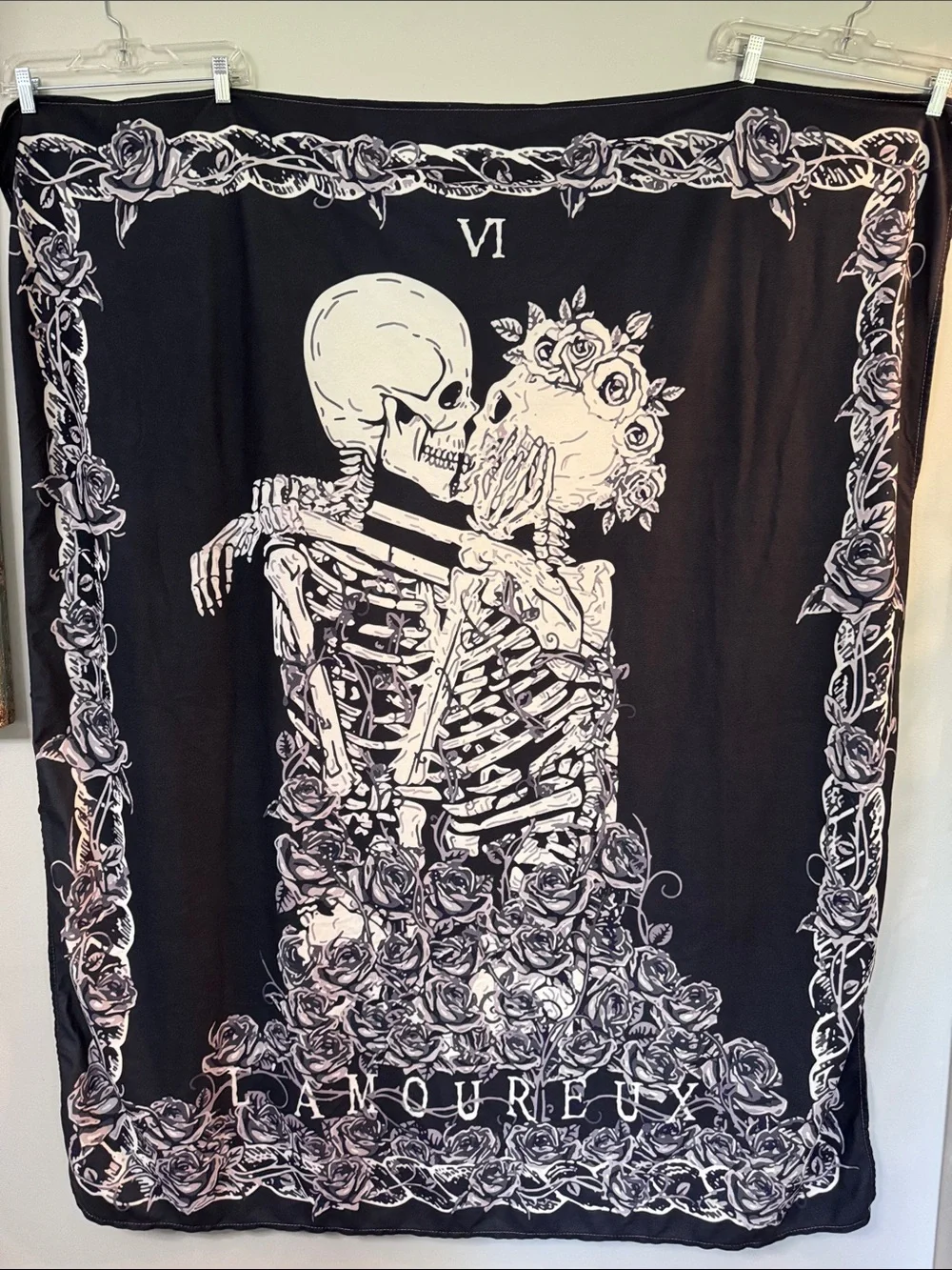 Goth Black & White Skeleton Lovers Wall Tapestry
